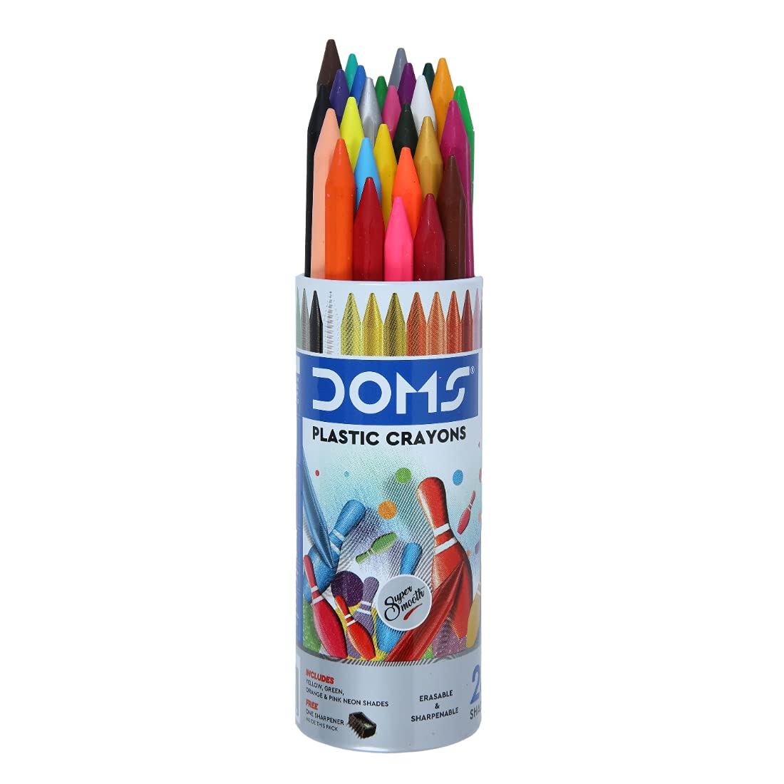 Doms Plastic Crayons 28 Shades Tin