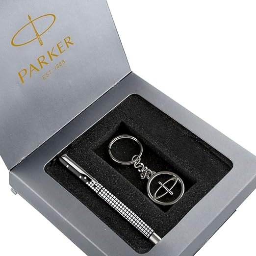Parker Gift Set (Parker Vector Standard Trim Roller Ball Pen + Parker Key Chain)