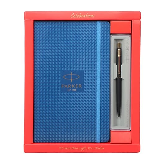 Parker Notebook Combo (Classic Matte GT Ball Pen & Blue Houndstooth print Notebook)