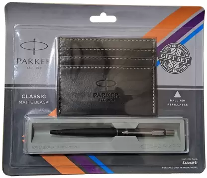 Parker Limited Edition Gift Set (Classic Matte Black Chrome Trim Ball Pen & Credit Card Holder)