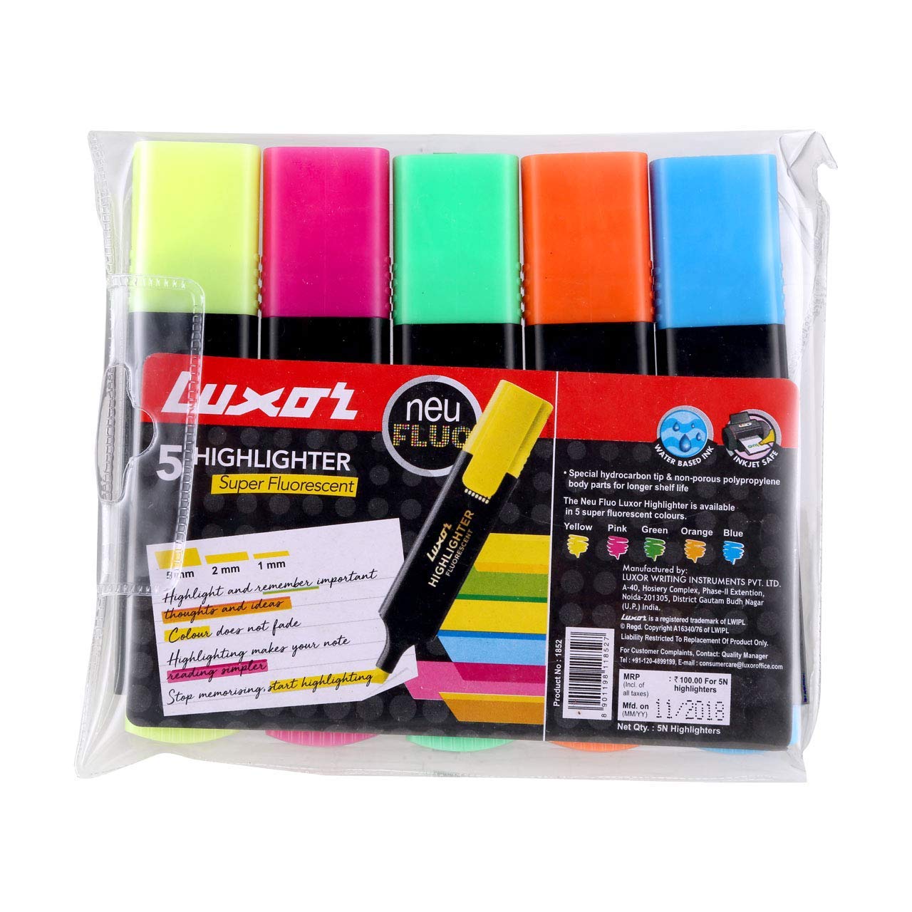Luxor Highlighter Super Fluorescent (Multi-Colors) (5 Pieces Per Pack)